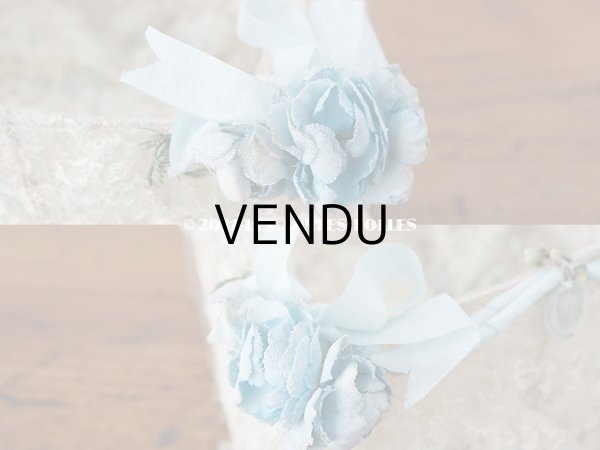 画像9: アンティーク ブルーの薔薇の布花付 ウェディングのドラジェ用パニエ マリアージュ (9)