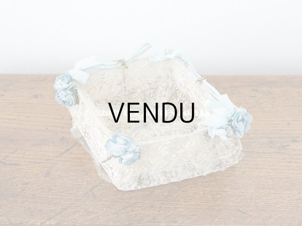 画像3: アンティーク ブルーの薔薇の布花付 ウェディングのドラジェ用パニエ マリアージュ (3)