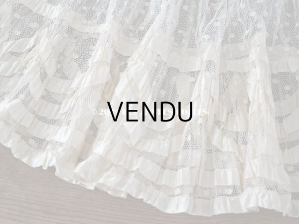 画像10: 1900年代 アンティーク  50cm幅  ドレスの裾 ドットのチュール＆シルクサテンリボン  約424cm   (10)