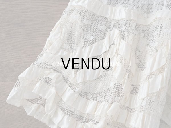 画像7: 1900年代 アンティーク  50cm幅  ドレスの裾 ドットのチュール＆シルクサテンリボン  約424cm   (7)