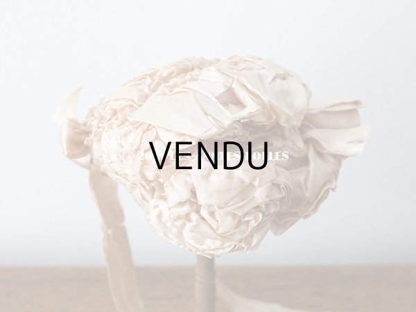 画像6: 19世紀末 アンティーク 小さなドールハット ピンクベージュのシルク製 ドール用 帽子 (6)