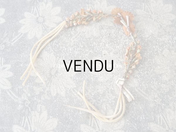 画像7: アンティーク 秋色の布花 小さなリース ベルベット ドール用帽子＆ティアラ (7)