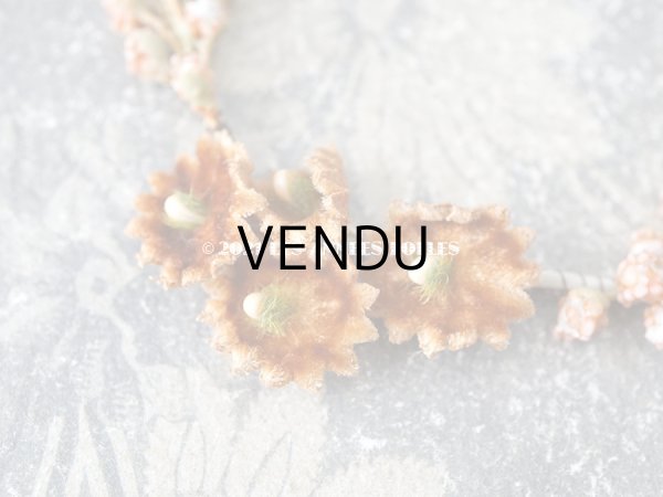 画像3: アンティーク 秋色の布花 小さなリース ベルベット ドール用帽子＆ティアラ (3)