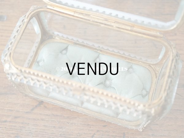 画像9: 19世紀 アンティーク ジュエリーボックス シルク製クッション ブルーグリーン (9)