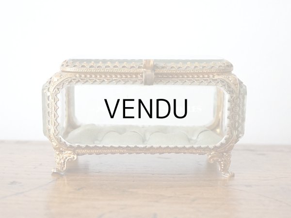 画像3: 19世紀 アンティーク ジュエリーボックス シルク製クッション ブルーグリーン (3)