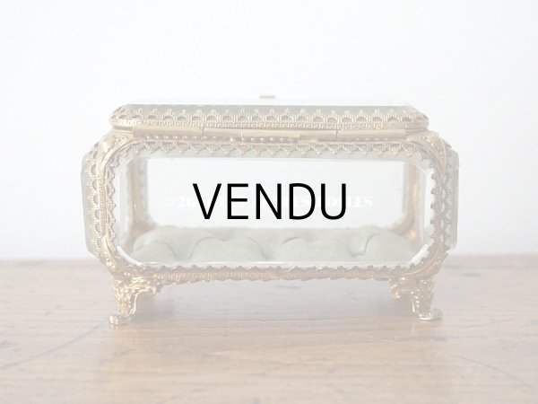 画像4: 19世紀 アンティーク ジュエリーボックス シルク製クッション ブルーグリーン (4)