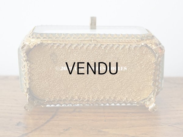 画像7: 19世紀 アンティーク ジュエリーボックス シルク製クッション ブルーグリーン (7)