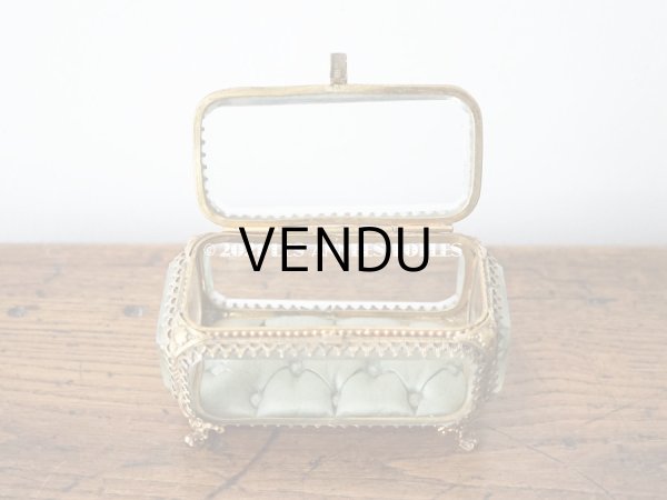 画像8: 19世紀 アンティーク ジュエリーボックス シルク製クッション ブルーグリーン (8)