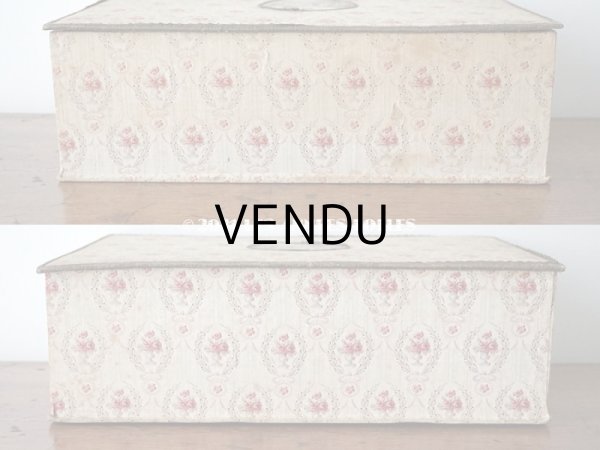 画像7: 1900年代 アンティーク ワイン色の薔薇のメダイヨン 大きなカルトナージュボックス 41×26×12.8cm (7)