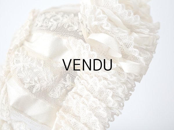 画像4: アンティーク ドール用 小さなボネ オフホワイトのシルクリボン＆レース (4)