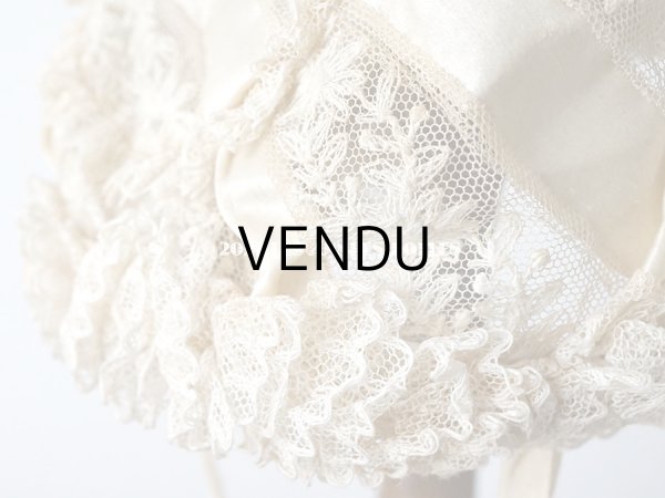 画像5: アンティーク ドール用 小さなボネ オフホワイトのシルクリボン＆レース (5)