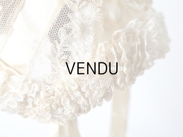 画像6: アンティーク ドール用 小さなボネ オフホワイトのシルクリボン＆レース (6)