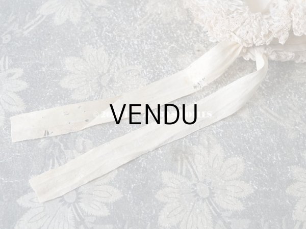 画像10: アンティーク ドール用 小さなボネ オフホワイトのシルクリボン＆レース (10)