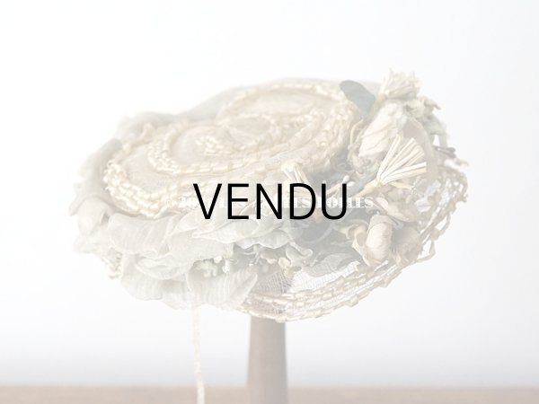 画像4: 1900年代 アンティーク ドール用 ストローハット シルクシフォン＆布花付 ドールハット (4)