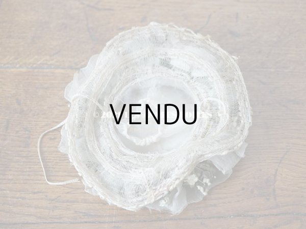 画像11: 1900年代 アンティーク ドール用 ストローハット シルクシフォン＆布花付 ドールハット (11)