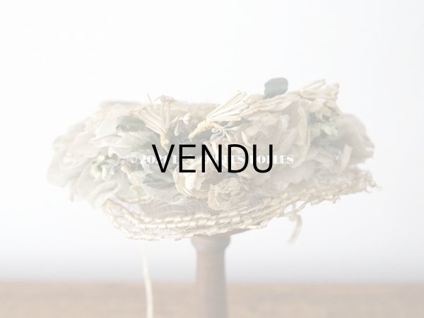 画像3: 1900年代 アンティーク ドール用 ストローハット シルクシフォン＆布花付 ドールハット (3)