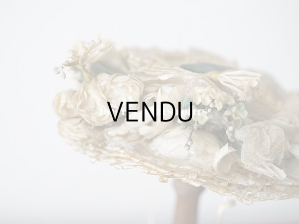 画像8: 1900年代 アンティーク ドール用 ストローハット シルクシフォン＆布花付 ドールハット (8)