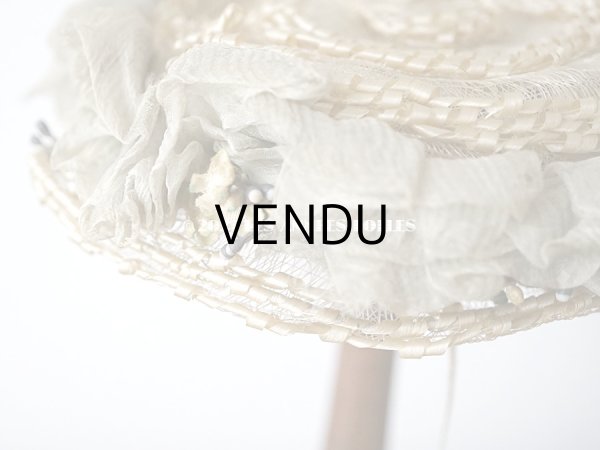 画像10: 1900年代 アンティーク ドール用 ストローハット シルクシフォン＆布花付 ドールハット (10)