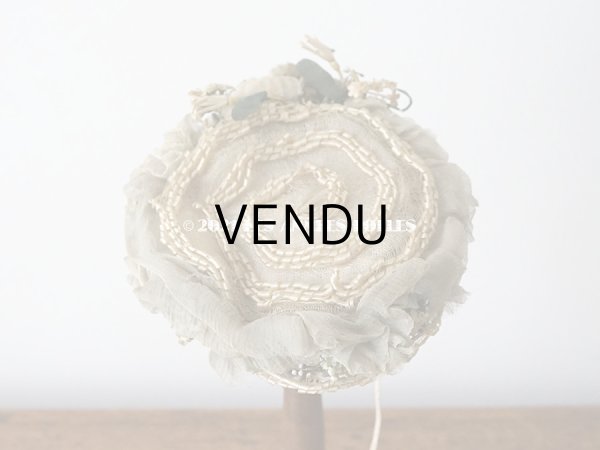 画像5: 1900年代 アンティーク ドール用 ストローハット シルクシフォン＆布花付 ドールハット (5)