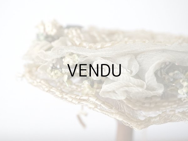 画像9: 1900年代 アンティーク ドール用 ストローハット シルクシフォン＆布花付 ドールハット (9)