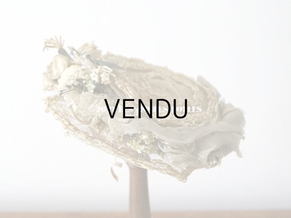 画像7: 1900年代 アンティーク ドール用 ストローハット シルクシフォン＆布花付 ドールハット (7)