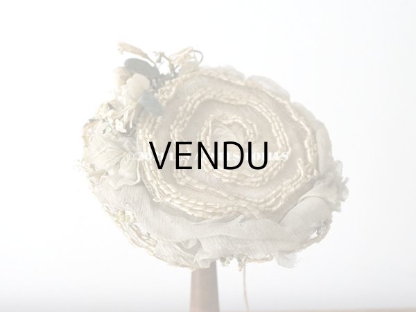 画像6: 1900年代 アンティーク ドール用 ストローハット シルクシフォン＆布花付 ドールハット (6)
