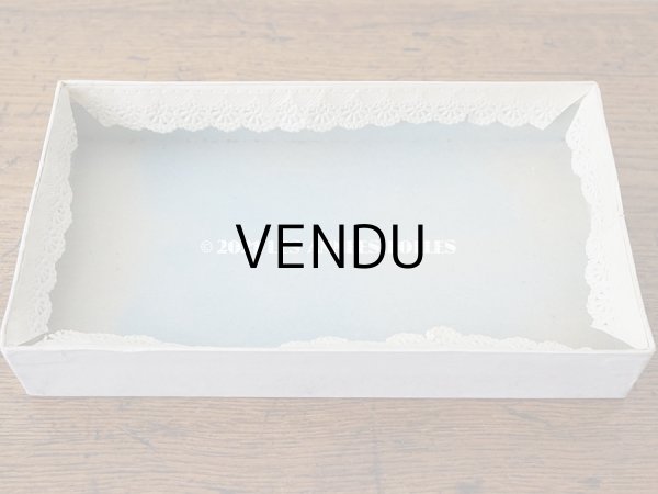 画像6: アンティーク  初聖体のオモニエール オフホワイトのシルクリボン & レースのフリル レースペーパー付ボックス入り (6)