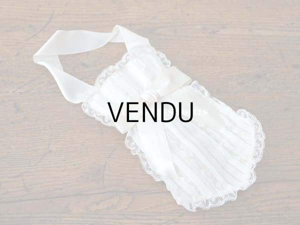 画像7: アンティーク  初聖体のオモニエール オフホワイトのシルクリボン & レースのフリル レースペーパー付ボックス入り (7)