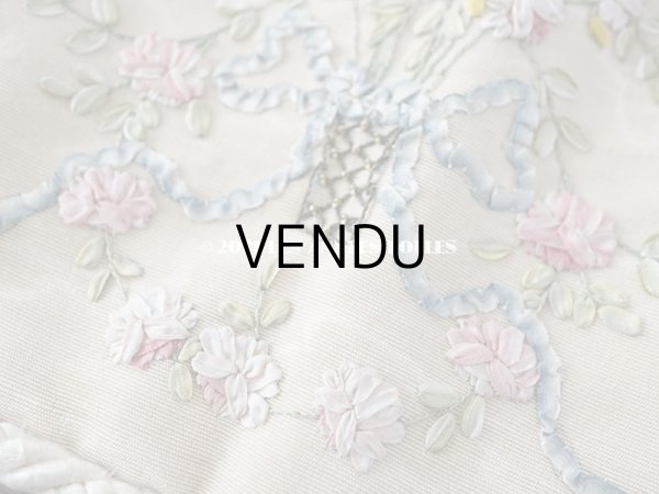 画像18:  アンティーク リボン刺繍のパネル ピアノカバー ローズパニエ　122×14cm (18)