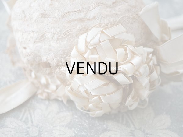 画像15: アンティーク ドール用 ベビー用 小さなボネ アイボリーのシルクリボン＆レース (15)