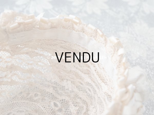 画像13: アンティーク ドール用 ベビー用 小さなボネ アイボリーのシルクリボン＆レース (13)