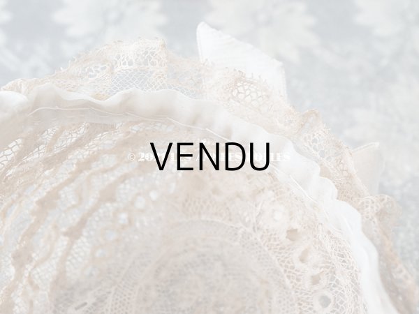 画像14: アンティーク ドール用 ベビー用 小さなボネ アイボリーのシルクリボン＆レース (14)