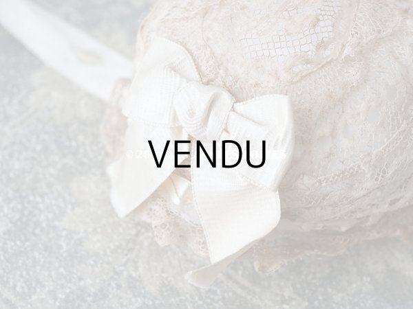 画像11: アンティーク ドール用 ベビー用 小さなボネ アイボリーのシルクリボン＆レース (11)