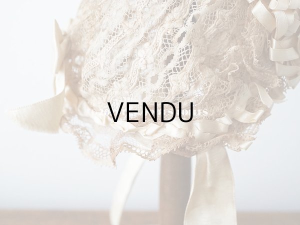 画像10: アンティーク ドール用 ベビー用 小さなボネ アイボリーのシルクリボン＆レース (10)