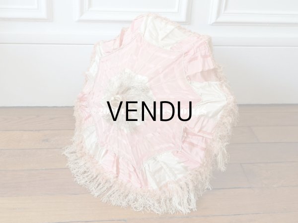 画像3: 19世紀末 アンティーク  シルク製　ピンク＆ホワイトグレーの日傘 　 (3)