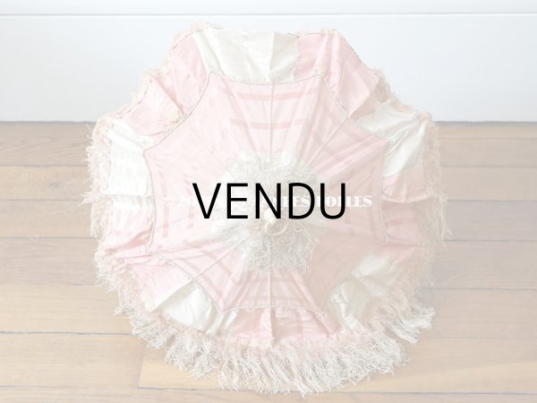 画像5: 19世紀末 アンティーク  シルク製　ピンク＆ホワイトグレーの日傘 　 (5)