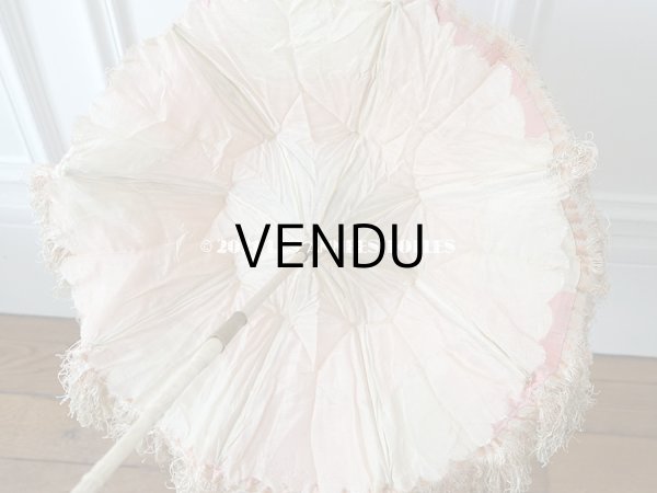 画像12: 19世紀末 アンティーク  シルク製　ピンク＆ホワイトグレーの日傘 　 (12)