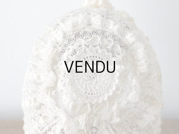 画像6: アンティーク ベビー用　小さなボネ オフホワイトのシルクリボン＆レース (6)