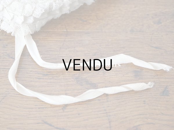 画像14: アンティーク ベビー用　小さなボネ オフホワイトのシルクリボン＆レース (14)