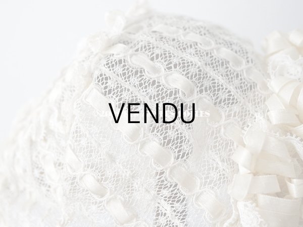 画像7: アンティーク ベビー用　小さなボネ オフホワイトのシルクリボン＆レース (7)