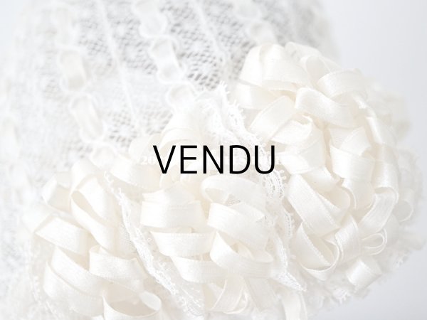 画像10: アンティーク ベビー用　小さなボネ オフホワイトのシルクリボン＆レース (10)