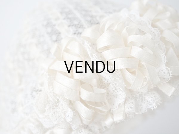 画像9: アンティーク ベビー用　小さなボネ オフホワイトのシルクリボン＆レース (9)