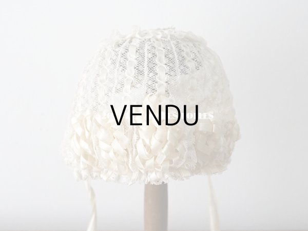 画像4: アンティーク ベビー用　小さなボネ オフホワイトのシルクリボン＆レース (4)