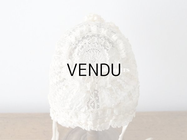 画像5: アンティーク ベビー用　小さなボネ オフホワイトのシルクリボン＆レース (5)