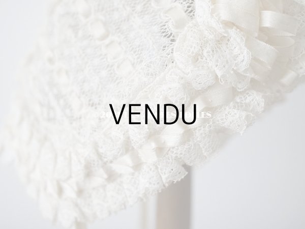 画像8: アンティーク ベビー用　小さなボネ オフホワイトのシルクリボン＆レース (8)