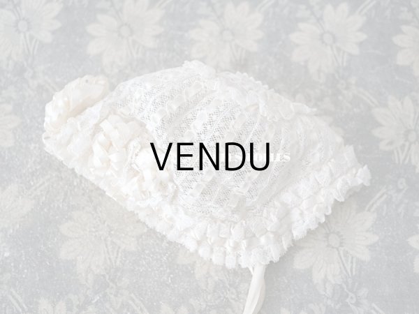 画像17: アンティーク ベビー用　小さなボネ オフホワイトのシルクリボン＆レース (17)