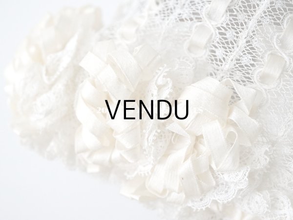 画像11: アンティーク ベビー用　小さなボネ オフホワイトのシルクリボン＆レース (11)