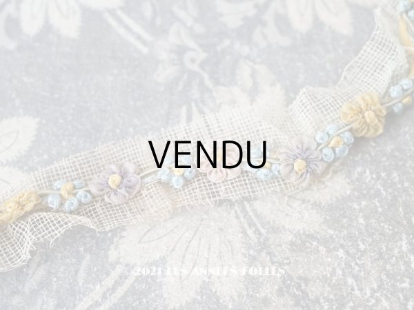 画像1: 未使用 1920年代 アンティーク ロココトリム 5色の花 勿忘草 ロココリボン　65cm (1)
