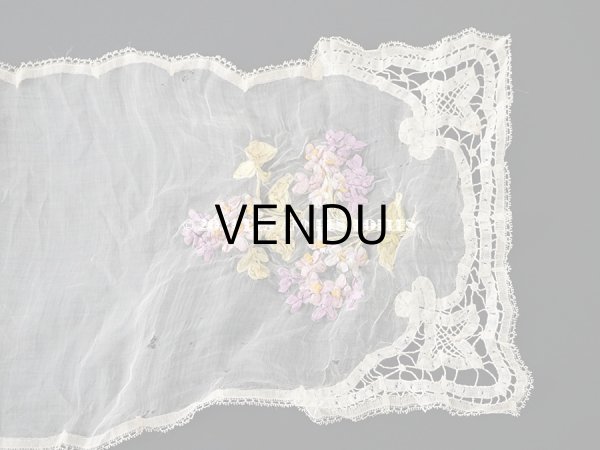 画像13: アンティーク リボン刺繍 & レース　シルクシフォンのストール　25×190cm (13)