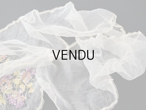 画像14: アンティーク リボン刺繍 & レース　シルクシフォンのストール　25×190cm (14)